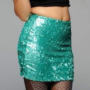 Dress the Population Teal Sequin Mini Skirt - S
